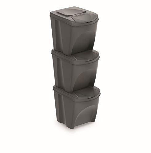 Set de 3 cubos de basura KEDEN SORTIBOX papelera reciclaje, gris, volumen 3x25L