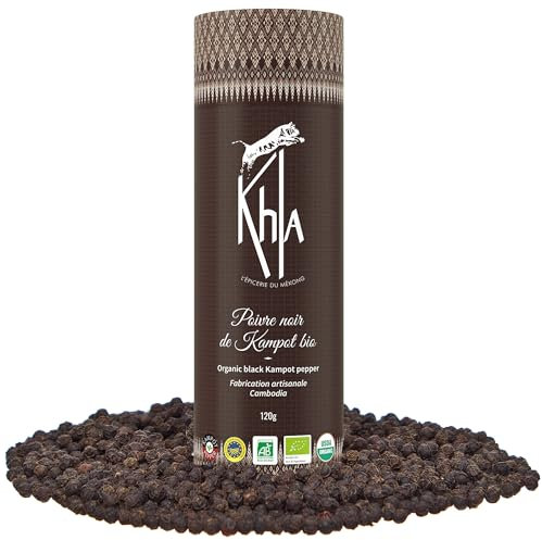 Khla - Black Kampot Pepper 120g - Organic Black Kampot Peppercorns - Premium Cambodian Pepper - Grand Cru, Rare & Exquisite- for Grinder Refill - Direct from Producer - Origin Cambodia