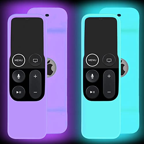 2 Pack Case Compatible with Apple TV 4K/ 4th Gen Remote Light Weight Anti-Slip Shock Proof Silicone Cover for Controller for Apple TV Siri Remote (Blue and Purple Glow)