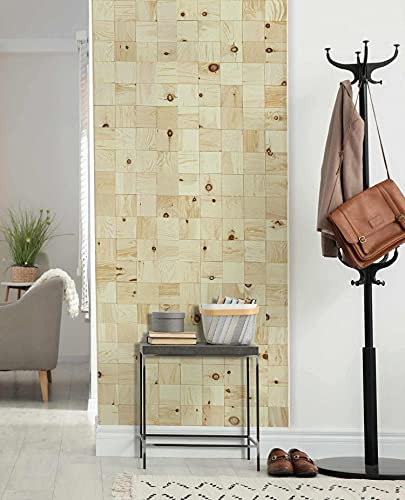 wodewa Wandverkleidung Holz 10x10cm 3D Optik Zirbe Natur strukturiert 1 Holzmosaikmatte Moderne Wanddekoration Holzverkleidung Wohnzimmer Küche