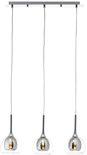 Brilliant Lampe Hadan Pendelleuchte 3flg rauch/transparent/chrome | 3x D45, E14, 40W, geeignet für Tropfenlampen nicht enthalten | In der Höhe einstellbar/Kabel kürzbar | Für LED-Leuchtmittel geeign