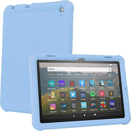TECHGEAR Bumper Coque pour Nouvelle Tablette Fire HD 8 2024 (14e 12e 10e Gén), HD 8 Plus Etui, Caoutchouc Résistante aux Chocs avec Bords et Coins Renforcés + Film de Protection [Bleu Clair]
