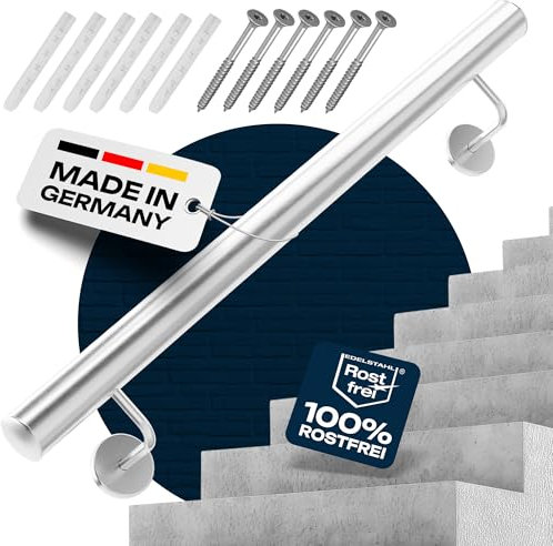 Buchetmann2 Handlauf Edelstahl Ø 42,4 mm, Markenhandläufe, für Außen- & Innenbereich, Wandhandlauf Brüstung Geländer, 4 verschiedene Varianten