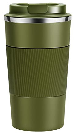 YINJOYI Travel Mug Reusable Coffee Cups Thermal Insulated Vacuum Insulation Stainless Steel Bottle for Hot Cold Drinks (Green, 510ml)