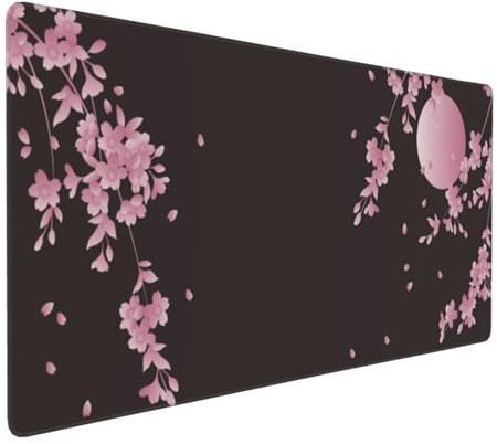 Sakura Cherry Blossom Extended Gaming Mouse Pad Non-Slip Rubber Base Pink Large Mousepad 35.4×15.7in with Stitched Edge Waterproof Flower Keyboard Pads Black Desk Laptop Mats for Work/Game/Office