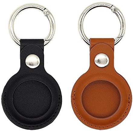 Leder-PU-kompatibel mit AirTag Air Tag Cover Schlüsselanhänger Zubehör Halter Haustier Hundehalsband kompatibel für Apple Finder Location Tracker Schwarz & Braun