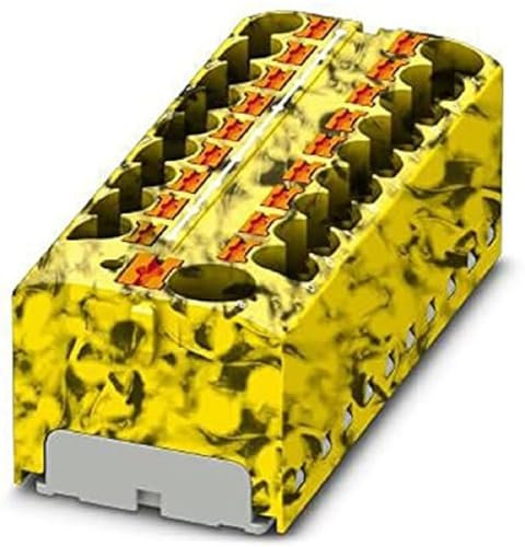 PHOENIX CONTACT PTFIX 10/18X4-FE Verteilerblock, 450 V, 32 A, Anzahl der Anschlüsse 19, Querschnitt 0,2 mm² - 6 mm², AWG 24 - 10, Breite 64,8 mm, Höhe 21,7 mm, Schwarz/Gelb, 8 Stück