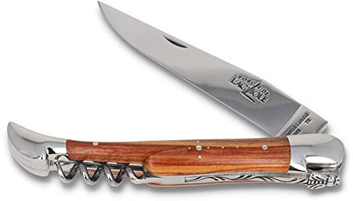 Forge De Laguiole Taschenmesser - 12 cm Messer Frankreich - Griffschalen Rosenholz - Korkenzieher - Klinge 10 cm - Stahl glänzend