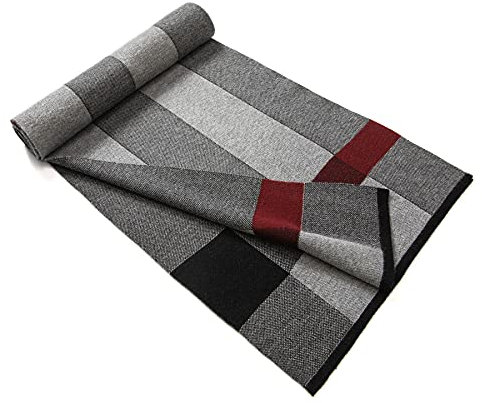 Lindoro Merino Wollschal für Herren, Warme, Leichte Tartan-Plaid-Winter-lange Schals mit Geschenkbox (Schwarz & Grau)