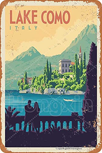 Hongxin See Como Italien Blechschild Dekoschild Retro Poster Metall Plakat Vintage Türschilder Deko Schild Blech Kunst Schilder Hof Bar Cafe Geschenk 20X30cm