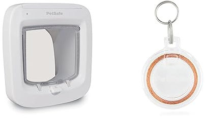 PetSafe Chatière à Puce électronique, accès sélectif pour Votre Chat, empêche Les étrangers d'entrer, Chats jusqu'à 7 kg, Blanc & Clé de Collier pour Chatière avec Puce électronique - Transparent