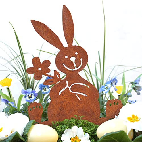 LB H&F Osterstecker Osterhase Osterdeko Metall Gartenstecker Mix (Hase mit Blume)