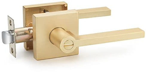 1 Pack Gold Door Handles, Heavy Duty Door Knobs Interior for Bedroom Bathroom, Zinc Alloy Privacy Door Levers Door Handle with Lock, Satin Brass Modern Door Hardware & Locks