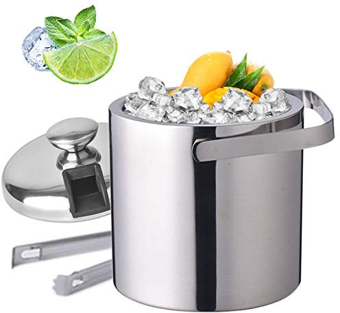 Edelstahl Eiswürfelbehälter mit Deckel u. Zange [1,3L] - Eisbehälter für Eiswürfel perfekt für kalte Getränke - Premium Eiskübel als Eiswürfelbehälter Ice Bucket