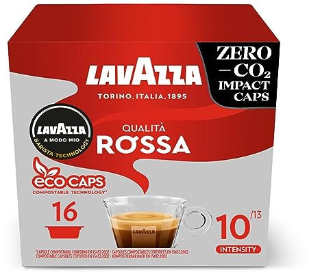 Lavazza, A Modo Mio Qualità Rossa, 96 Coffee Capsules, with Chocolate and Dried Fruit Notes, Arabica and Robusta, Intensity 10/13, Medium Roasting, Compostable, 6 Packs of 16 Compostable Coffee Pods