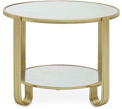 Premier Housewares Round Mirrored Top Gold Frame Table/Luxe Coffee Table/Living Room Table/Garden Coffee Table/Small Round Table/Mirrored Glass Small Coffee Table W63 x D63 x H42cm.