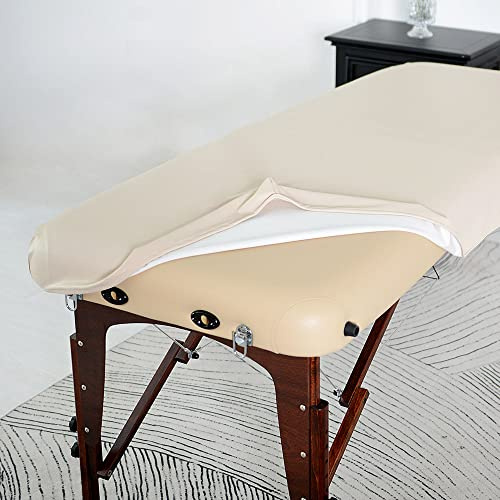 ARTABLE Massage Table Protection Cover Universal Fabric Fitted PU Vinyl Leather Bed Sheet Tables 28-32 Wide Fits Round&Square Corner Tables 1 Count (Beige, 29 x 70 Inch)