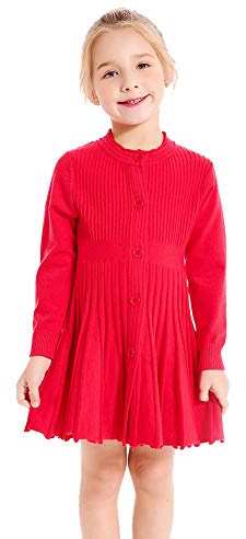 SMILING PINKER Mädchen Kleider Langarm Strickkleid Plissee Röcke Einfarbig Basic Herbst Winter Kleid