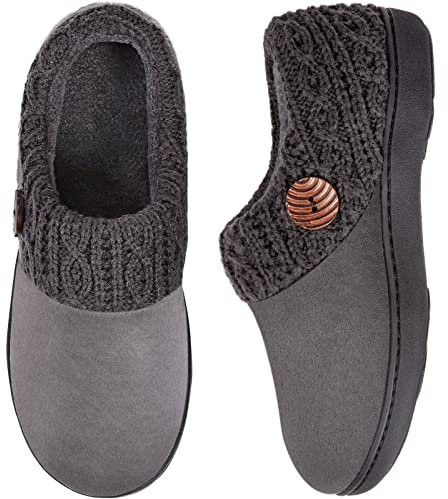 EverFoams Women's Microsuede Slippers Warm Comfy Memory Foam Indoor House Shoes with Knit Collar 4.5 UK Light Grey