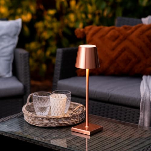 Auraglow Rechargeable Table Lamp - Cordless Portable LED Light with Warm White and Colour Changing Mood Lighting, Touch Control, Weatherproof – Mayfair (Copper)