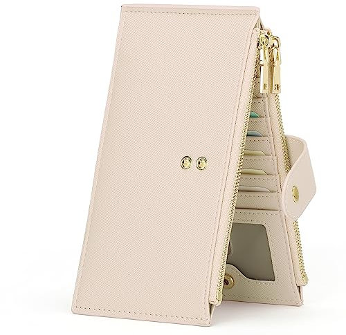 GOIACII - Portefeuille long pour femme avec fermeture éclair et blocage RFID pour cartes de crédit, Beige/rose.