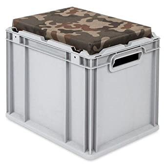 PROREGAL Eurobox NextGen Seat Box Camouflage | HxBxT 36,5x30x40cm | 30 Liter | Griffe offen | Eurobehälter, Sitzbox, Transportbox, Transportbehälter, Stapelbehälter