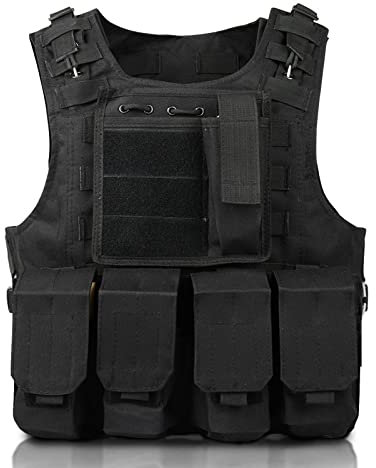 Labstandard Gilet Tactique pour Enfants Camouflage Gilet de Combat pour extérieur pour Jeux de Terrain Protection Gilet Tactique Veste Porte Plaque Ajustable (Noir*140cm)