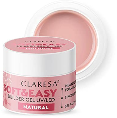 Claresa Gel Costruttore Medio-Alta Densità,Tissotropico,Autolivellante, facilmente pinzabile, aderisce sull'unghia in maniera impeccabile, di facile limatura, Soft e Easy Builder Gel Natural 45g