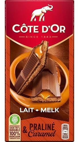 Côte d'Or - Fourré Épais Lait Praliné, Coeur Coulant Caramel - 200g, Tablette de Chocolat Gourmande - Le Lot De 4
