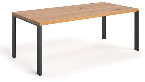 Danzz Zeitloser Ramme-Tisch für Esszimmer aus massiver Eiche mit schwarzen Metallbeinen 180x90 cm