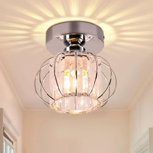 FRIXCHUR Kleine Deckenleuchte Semi Flush Mount Deckenleuchte Chrom Flush Mount Deckenbeleuchtung Kristall Deckenleuchte für Kristall Deckenleuchte für Flur Schrank Küche Insel