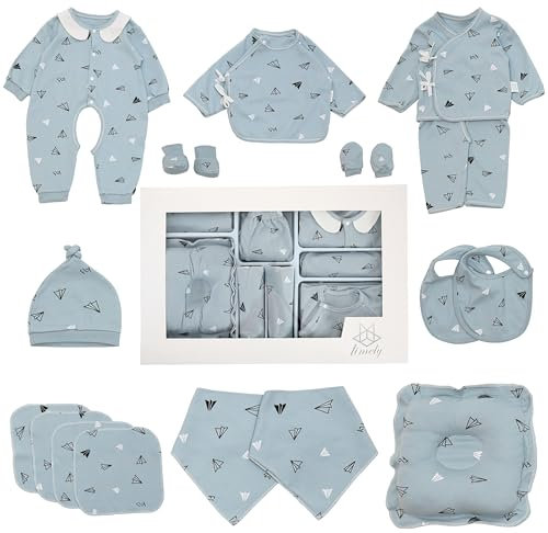 limely©, Baby Geschenkset, 18 Teilig, 100% hochwertige Baumwolle, Erstausstattung für Neugeborene, Babykleidung Geschenkset, Geschenk zur Geburt, Baby Geschenkset Neugeborene (Blau)