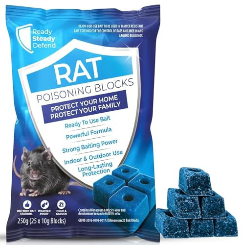 Rat & Mouse Poisoning Block Bait 250g - Super Strength Rat Poison for Big Pest Control, Effective Rat Poisoning, Killer Bait Blocks for Indoor & OutdoorUse