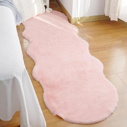 Treer Faux Lammfell Schaffell Teppich, Lammfellimitat Teppich Longhair Fell Optik Nachahmung Wolle Bettvorleger Kunstfell Dekofell Sofa Matte für Schlafzimmer Nachttisch (60cm*180cm,Rosa)