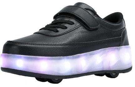 Rollschuhe Schuhe Jungen Mädchen Mit 4 Rollen Skateboardschuhe, verstellbar Jugend Schuhe mit Rollen, Schwarz 36 EU