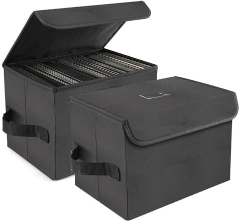 alavisxf xx Caja de almacenamiento de discos de vinilo de 7 pulgadas, juego de 2 cajas organizadoras de almacenamiento de vinilo LP con tapa y asa que puede contener 120 discos individuales (7