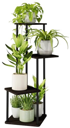 Bamworld 4 Tier Plant Stand Indoor Small Metal Plant Shelf for Multiple Plants Corner Flower Stand for Patio Garden Balcony Living Room Bedroom(Black)