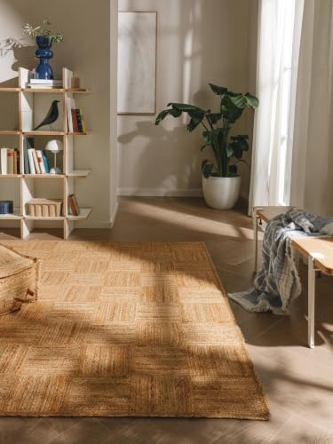 benuta Pure Jute Teppich Jutta - Natur 160x230 cm - Handgewebter Wohnzimmerteppich - Natürliches Boho Design - Für Fußbodenheizung geeignet