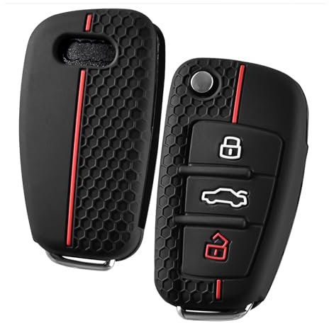 OATSBASF Autoschlüssel Hülle für Audi, Schlüsselhülle Kompatibel mit Audi A1 A3 A4 A6 Q3 Q5 Q7 S3 R8 TT Silicone Schlüsselbox Cover Auto Zubehör (Rote Linie)