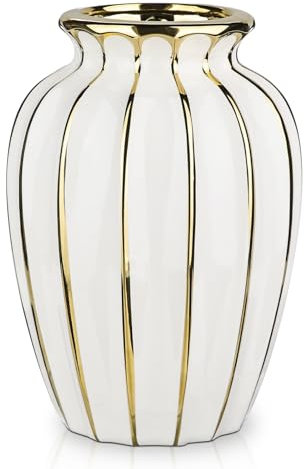 Oairse Modern Vase for Flowers 20cm Gold White Ceramic Flower Vase For Decorative Wedding Party Home Vases Décor Table Centerpieces Mantel Shelf Office Living Room Bedroom Decoration