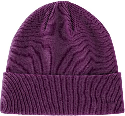 PHILIGHTS Beanie-Mütze aus 100 % Baumwolle, gestrickt, Wintermütze, für Damen und Herren, Slouchy Beanies mit Bündchen, warme Skimütze, 1 x Violett, 3