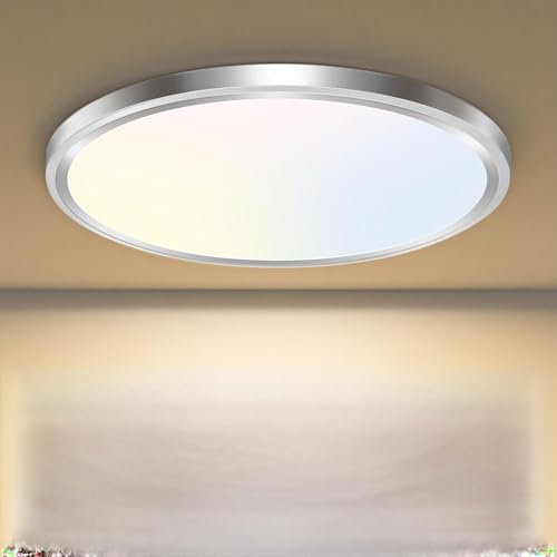 libtit 33cm Led Deckenleuchte, 24W Hell Deckenlampe, 2400LM Flache Deckenlampe Silber, 3000K/4000K/6500K Modern Dünn Küchenlampe Für Decke Schlafzimmer Bad