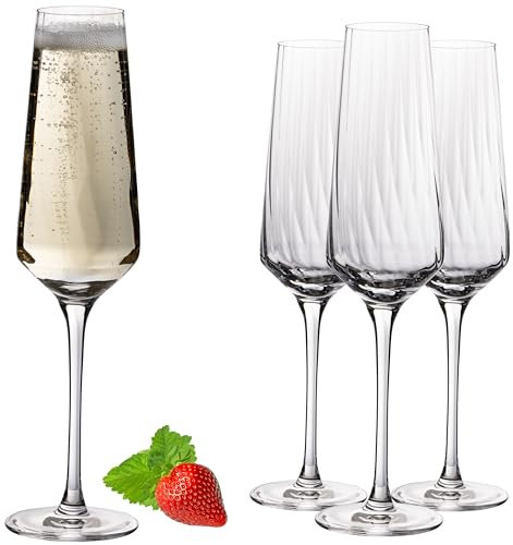 IMPERIAL Sektkelche 200ml (max 230ml) 'London' Set 4-Teilig geriffelte Sektgläser aus Crystalline Glas Spülmaschinenfest