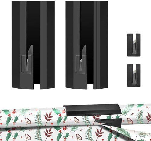 Coupe Papier Cadeau (2 Rouleaux & 4 Lames Inclus), Coupe Papier D'Emballage, Cadeau Papier D'emballage Cutter, Idéal pour Couper le Papier Cadeau de Noël, Anniversaire, Fête