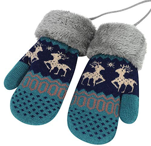 Moufles d'Hiver Thermiques Tricotés Épais Avec Doublure Polaire - Gants Plein-Doigts Doux Chauds Avec Ficelle Pour Ski, Snowboard, Camping, Vélo, Noël - Pour Enfant Garçon Fille 2-6 Ans