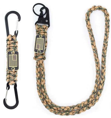 cibtdtl Llavero de cuerda de paracaídas resistente, collar de cuerda trenzada con bandera de Estados Unidos, cordón para actividades al aire libre, Camuflaje caqui, Long1 + Short2