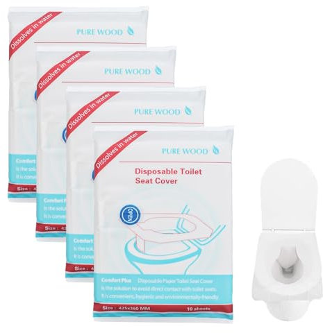 40 Pièces Protege Toilette Jetable,Protection Cuvette WC Jetable,Protege Cuvette WC Jetable,Portable Protection Toilettes Jetables,pour Toilettes Publiques,425mm*360mm(Blanc)