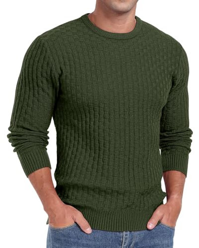 Sailwind Jersey de cuello redondo para hombre, suéter de punto de manga larga casual con borde acanalado, Ejercito Verde, XXL