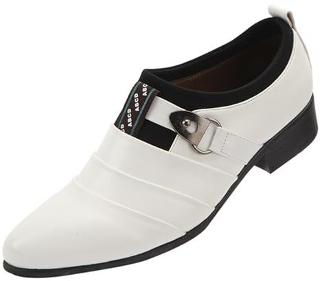 SAUTRV Stivali estivi da uomo in pelle morbida traspirante con suola morbida alla moda per la guida di affari formali in stile britannico casual in pelle, bianco, 39 1/3 EU