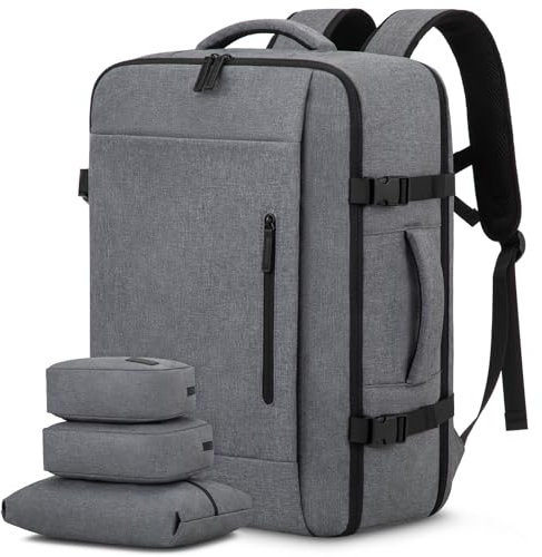 LOVEVOOK Travel Backpack Handgepäck Rucksack Tasche, 40L Groß Reiserucksack Kofferrucksack Flugzeug für 17 Zoll Laptop, Carry On Luggage Reisetasche Koffer Herren Damen Cabin Bag für Reise, Hellgrau